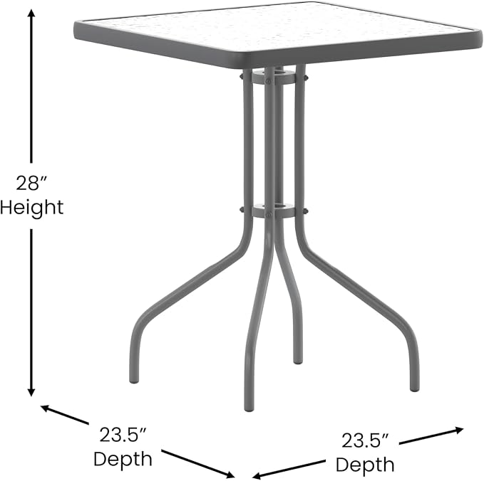 Flash Furniture Barker 23.5'' Square Tempered Glass Metal Table, Silver - Image 3