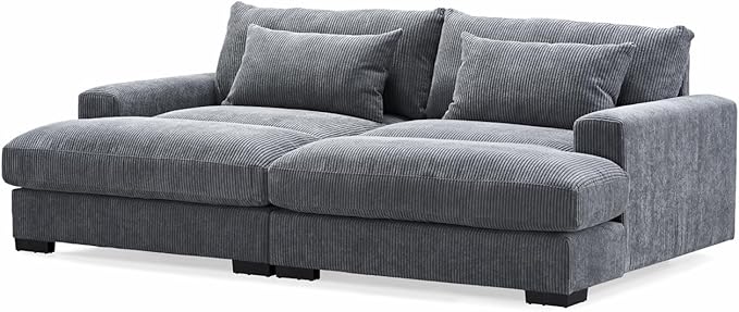 Luxe Sleeper Sofa with Soft Corduroy Upholstery, Double Chaise Design, Convertible to Twin Size Bed, Modern and Comfortable Living Room Couch, 89.9" Wide, Grey