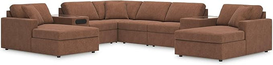 Signature Design by Ashley Modern Modmax Stain Resistant 8-Piece Double Chaise Sectional with Audio and Storage Consoles, Orange
