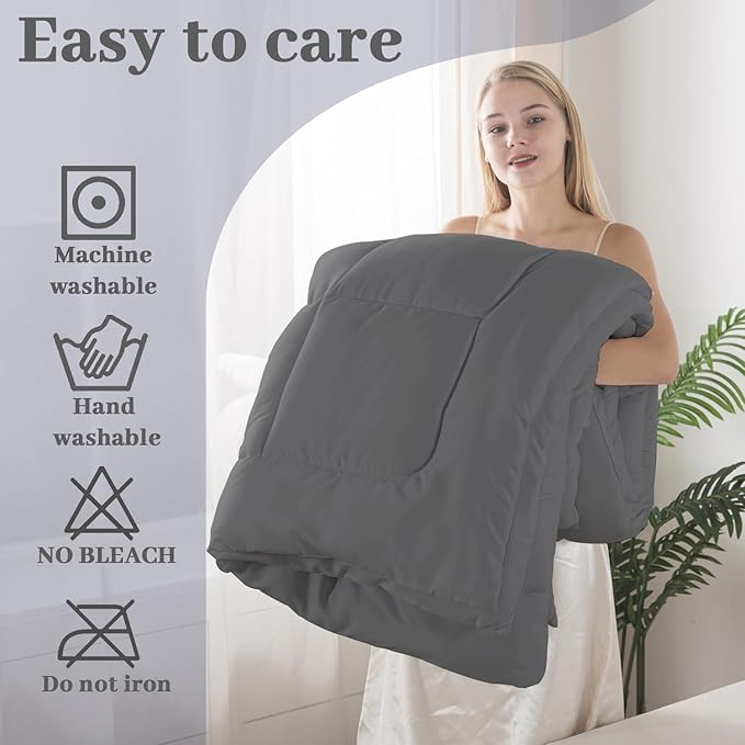 BedTreat Down Alternative Full Duvet Insert with Corner Tabs, All Season Quilted Bed Comforter Box-Stitched Full Comforter Grey, Machine Washable Microfiber Bedding