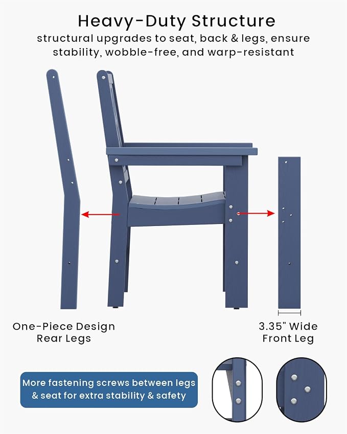 5-Piece Outdoor Dining Set, HDPE All-Weather Patio Table and Chairs Set for 4, Outdoor Patio Furniture Sets with Umbrella Hole for Outside, Deck, Backyard, Garden (Navy Blue) - Image 4