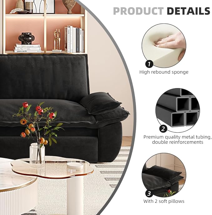 3-in-1 Convertible Sofa Bed Queen Size Pull Out Sleeper Sofa with Heavy Duty Metal Frame, Luxurious Velvet Upholstered Loveseat with 2 Pillows, Modern Folding Guest Bed for Living Room, Apartment