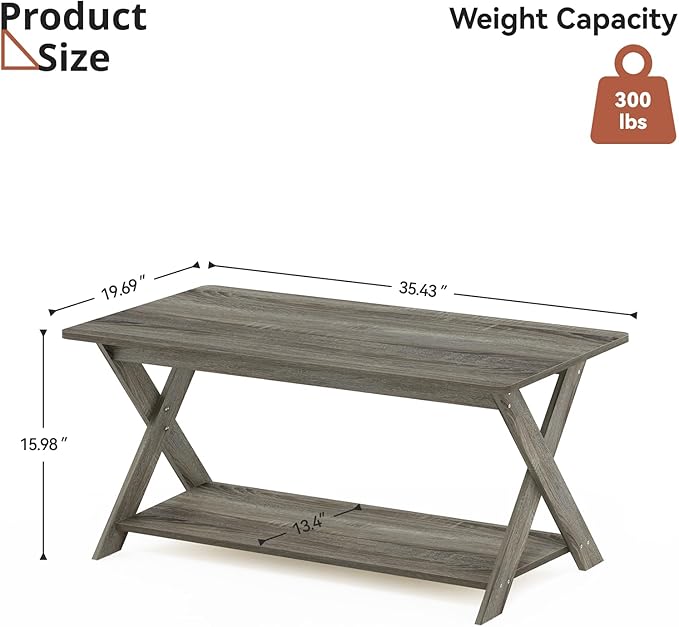 Modern Coffee Table with Storage Shelf, Simple Rectangular Tea Tables for Living Room Bedroom Home Office French Oak Grey