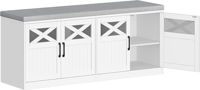 Hzuaneri 2 Tier Shoe Storage Bench with Doors, 47.2" Farmhouse Shoe Bench with Padded Cushion, 12 Pairs of Bed End Bench, Entryway Bench with Storage for Bedroom, Living Room, White SB61203X - Image 7
