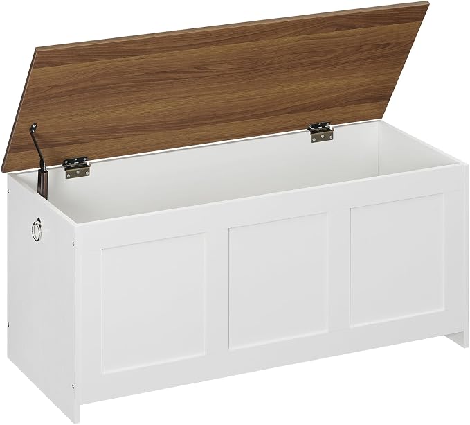 HOOBRO Storage Bench, 39.3" Retro Wooden Storage Chest, Wooden Storage Trunk, Toy Chest with Lift Top, Multifunctional Entryway Organizer, for Entryway, Living Room, White and Walnut WH141CW01 by HOOBRO