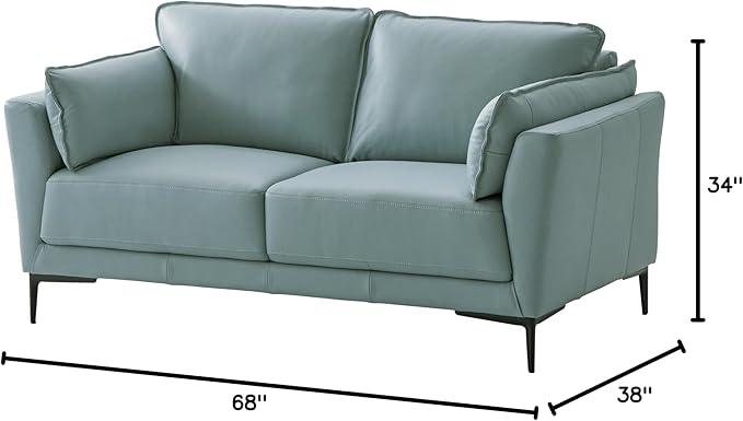 Acme Mesut Leather Upholstered Loveseat in Light Blue and Black