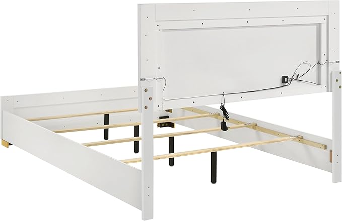 Coaster Home Furnishings Marceline Contemporary 4-Piece Bedroom Set Full Size LED Panel Bed Frame 51-inch Headboard White 222931F-S4