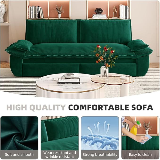3-in-1 Convertible Sofa Bed Queen Size Pull Out Sleeper Sofa with Heavy Duty Metal Frame, Luxurious Velvet Upholstered Loveseat with 2 Pillows, Modern Folding Guest Bed for Living Room, Apartment