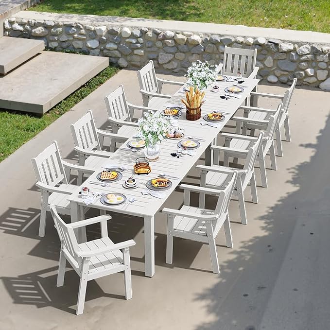 YEFU Outdoor Patio Dining Sets: All Weather 12 Piece Dining Table Set for 10 with Umbrella Hole & Aluminum Frame - Outdoor Furniture 2 Table and 10 Chairs for Outside Backyard/Porch/Deck White by YEFU