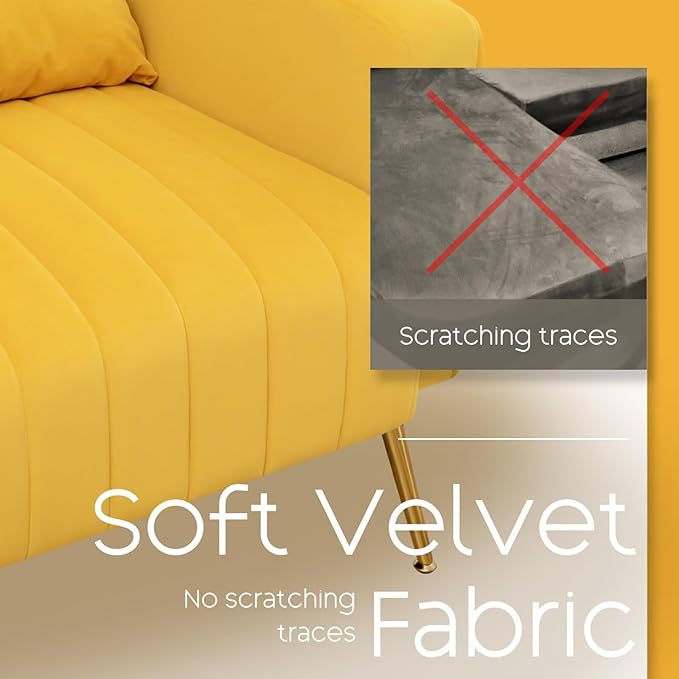 Accent Chair High Back Arm Chair for Living Room, Upholstered Wingback Armchair with Golden Legs Lumbar Pillow, Single Sofa Reading Chair for Bedroom, Apartment, Small Spaces Velvet Yellow