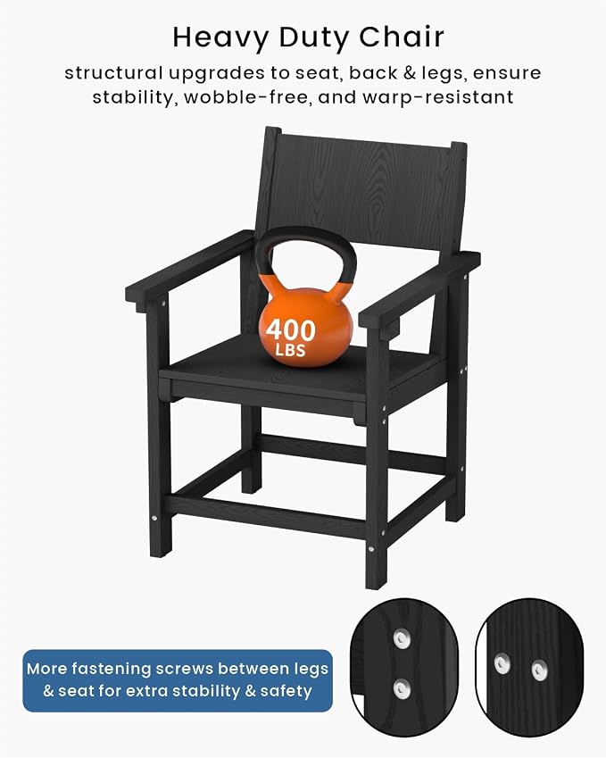 9-Piece Outdoor Dining Set, HDPE Weatherproof Patio Table and Chairs Set for 8, Outdoor Patio Furniture Sets with Umbrella Hole for Outside, Deck, Backyard, Garden (Black) - Image 6
