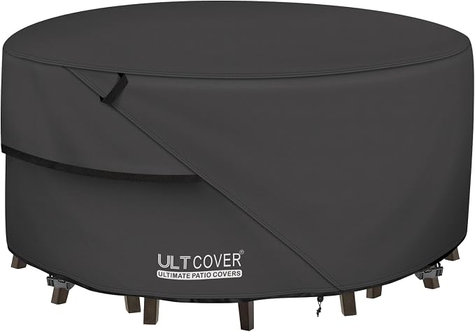 ULTCOVER Round Patio Furniture Cover - Outdoor Waterproof Table with Chair Set Cover 92 inch, Black by ULTCOVER