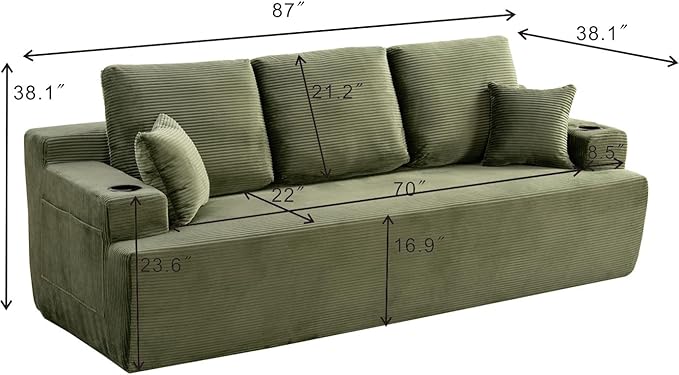 87'' Cloud Loveseat Sofa Couch in a Box with Cup Holders and Side Pockets, 3 Seater High-Density Foam Boneless Love Seat with Deep Seating for Living Room | Breathable material, Anti-slip