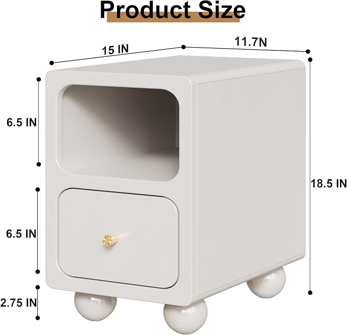 Solid Wood Nightstand, Narrow Night Stand with Drawers, White Mid Century Modern Nightstand, Small Beside Table with Open Storage Shelf for Bedroom (12 inch) - Image 3