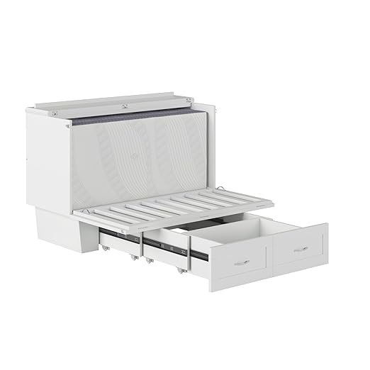 AFI, Chelsea Mid-Century Modern Full Wood Murphy Bed Chest with 6" Mattress, Storage Drawer & Built-in USB Charger, White