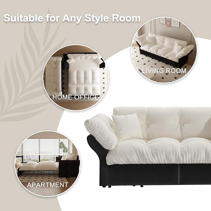 Eafurn 3-in-1 Convertible Sofa Bed Queen Size Pull Out Sleeper Sofa with Skin-Friendly Velvet Fabric, Multi-Functional Loveseat with Pillow Armrest for Guest Room & Living Room