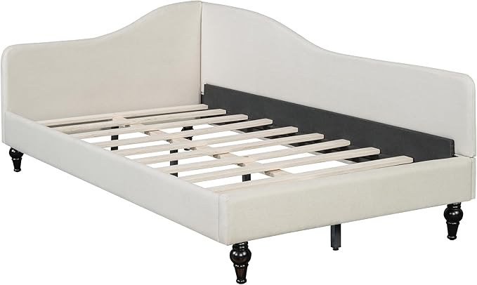 Merax Twin Size Bed Frame Daybed, L-Shaped Linen Day Bed Corner Sofa for Living Room & Guest Room, No Box Spring Needed, Beige
