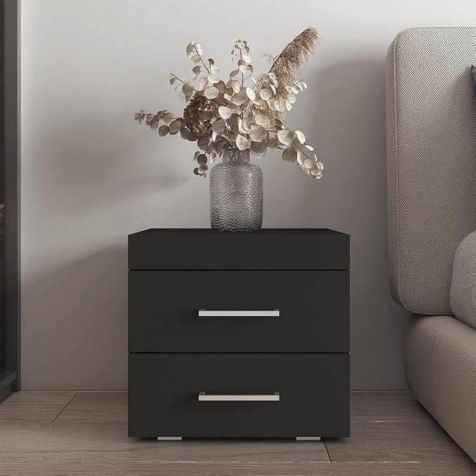 Meble Furniture Perth 2D Nightstand with Two Storage Drawers — Compact Modern Bedside Table — Durable Matte Finish, 18.1 x 15.7 x 21.7 inches — Walnut - Image 5