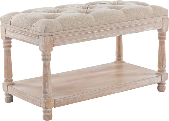 Kmax Storage Entryway Bench Tufted Shoe Rack Bench Wood Window Bench for Hallway Entrance Bedroom Corner-1 Seat, Beige - Image 4