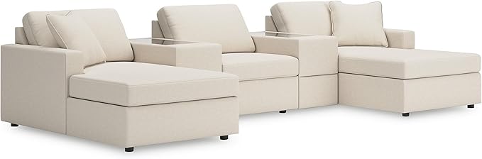 Signature Design by Ashley Casual Modmax Stain Resistant U-Shape Symmetrical 5-Piece Pit Sectional with Storage Consoles and Reversible Cushion, Beige