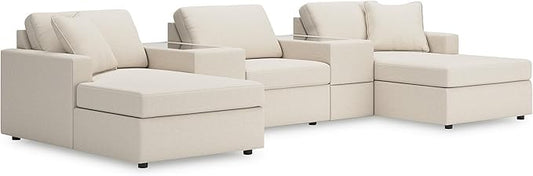 Signature Design by Ashley Casual Modmax Stain Resistant U-Shape Symmetrical 5-Piece Pit Sectional with Storage Consoles and Reversible Cushion, Beige
