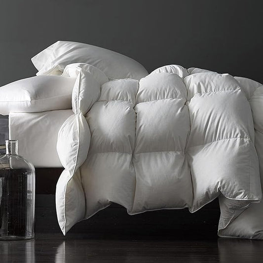 Royoliving Premium Feathers Down Duvet Insert Comforter Queen Size All Season Medium Warmth White 100% Cotton Cover with Corner Tabs (90x90, 50 oz)