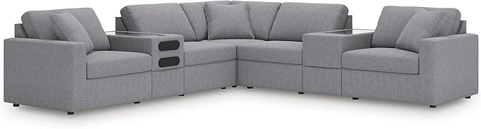 Signature Design by Ashley Modern Modmax Stain Resistant L-Shape Symmetrical 7-Piece Balanced Sectional with Audio and Storage Consoles, Gray