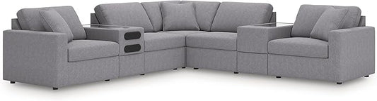 Signature Design by Ashley Modern Modmax Stain Resistant L-Shape Symmetrical 7-Piece Balanced Sectional with Audio and Storage Consoles, Gray