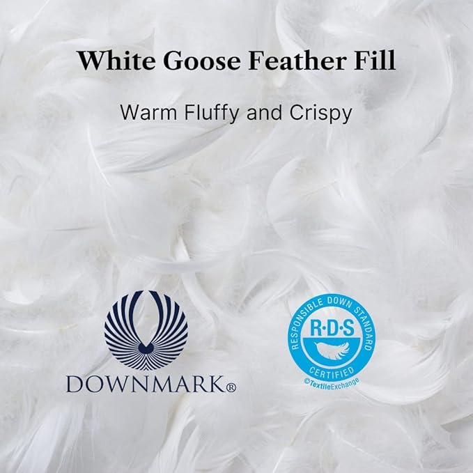 Royal Elite Goose Feather Down Comforter Queen Size-Made in Canada White Goose Feather Duvet Insert-Fluffy Hotel Comforter with Oeko Tex Cotton Shell