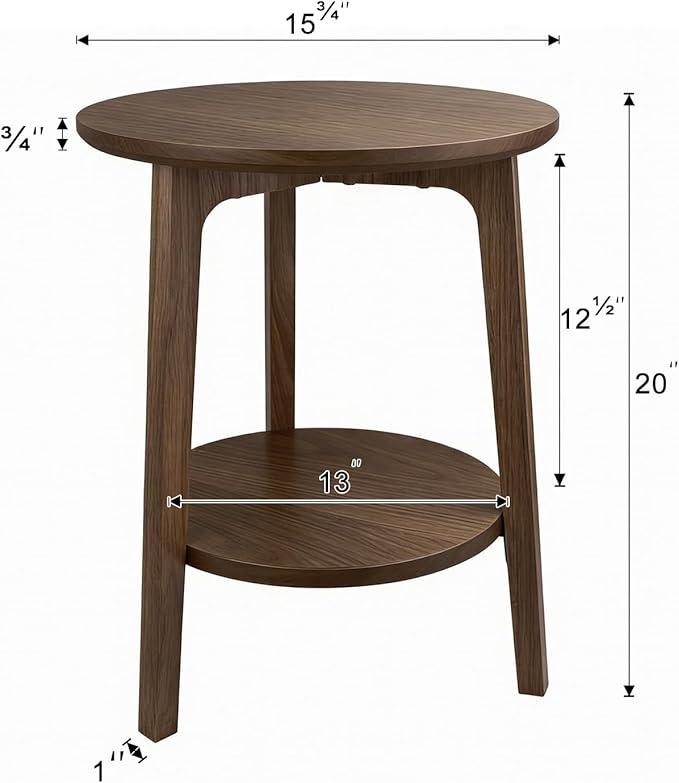 2-Tier Round Coffee Table Wood Nesting Side Table (Walnut Side Table, 16x16x20)