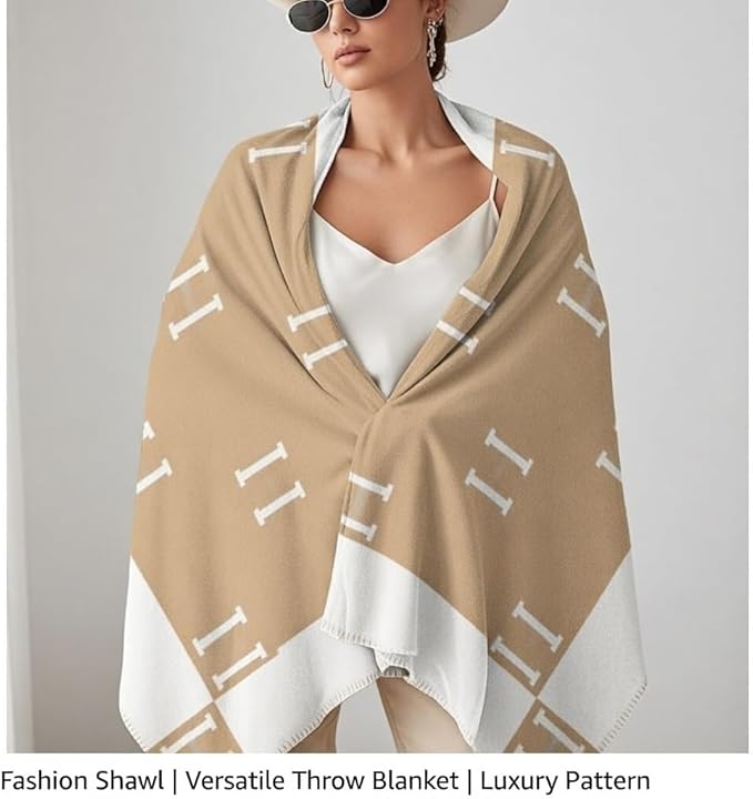 Fcteap h Blanket Soft Throw Blanket Faux Fleece Cashmere Plaid Warm Shawl Thick Knitted Plush Cozy Comfy for Women Throw Blanket for Sofa Couch Bed Queen King Size 55x66 in (Khaki-2)