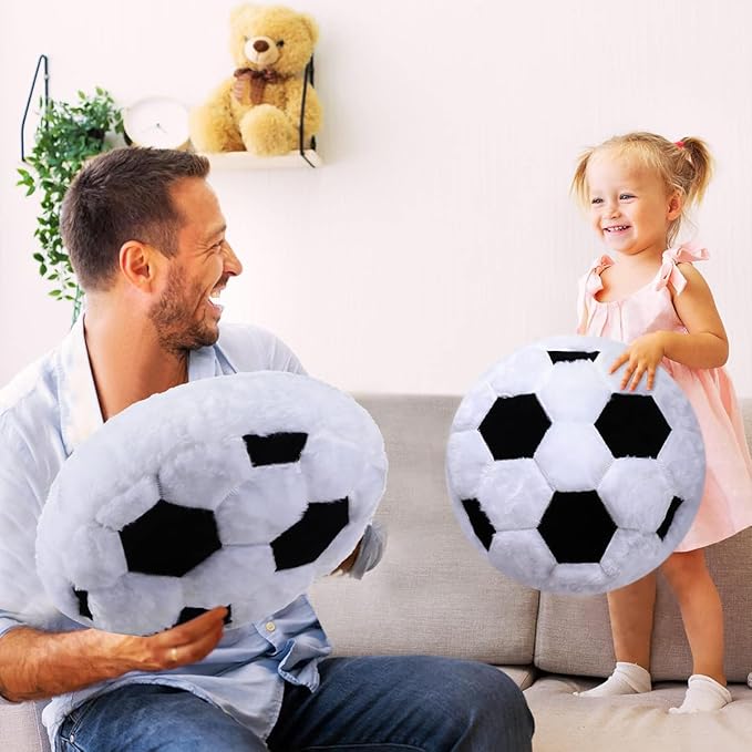 Plush Soccer Pillow 2 Pack, Soft Fluffy Round Soccer Ball Shaped Throw Pillows for Kids Room, Sofa & Bed Decor, Seat Cushion Alternative for Gaming & Sports Room 15.7 Inch