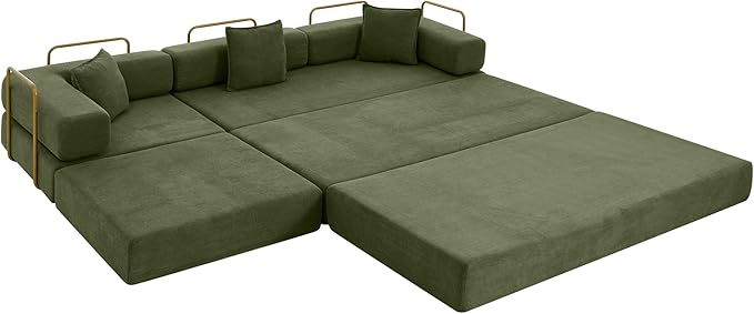 Eafurn L Shaped Convertible Sleeper Sofa Bed King Size Sleeper Sofabed, 7-in-1 DIY Combination Corduroy Folding Mattress Couch with Fixed-Shape Frame, Boneless Floor Sofa Couch