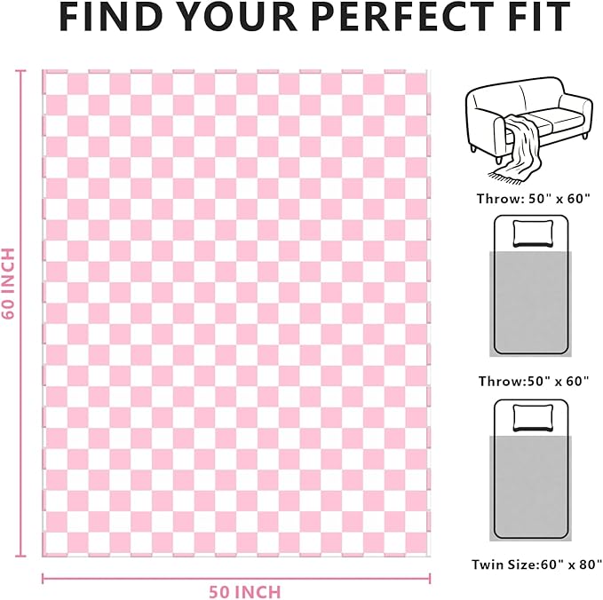 Edenleaf Pink Checkered Blanket, Ultra Soft Fleece Checkered Throw Blankets for Couch Bed and Travel, Luxury Throws for All Seasons, 50x60 Inch, Pink