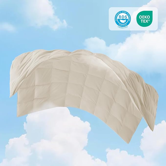 Joysoul Goose Feathers Fiber Comforter - Lightweight Ultra Soft Fabric Cover Breathable White Down Feather Fill, Twin Size Duvet Insert (68" X 88")