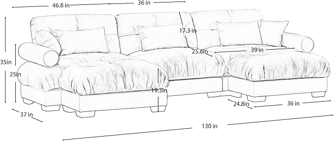 KEIKI 130" U-Shaped Oversized Velvet Modular Sectional Sofa with 2 Ottoman, High-Density Foam Cushions and Bolstered Armrests, Upholstered 3-Seater Cloud Couch with 5 Pillow, for Living Room, Green
