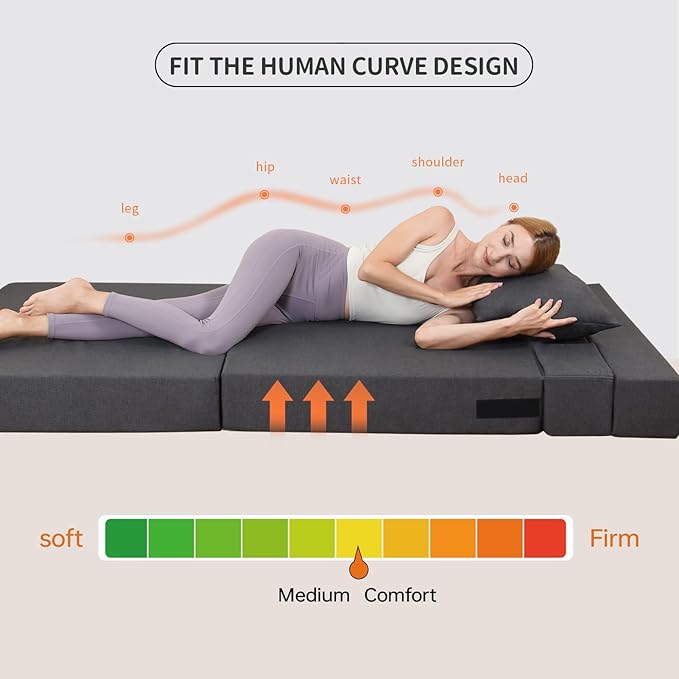 Folding Sofa Bed, Foldable Bed Sleeper Chair with Pillow, Convertible Sofa Bed with Washable Cover, Fold Out Couch, Futon Sofa Bed for Living Room, Dorm, Guest Room, Standard Size, Dark Grey
