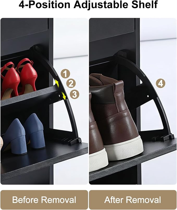 Shoe Cabinet with 2 or 3 Flip Drawers, Narrow Shoe Storage Cabinet, Hidden Shoe Organizer for Entryway, Space Saving Shoe Rack for Hallway, Living Room (Black, 3 Drawers with Handle) - Image 6