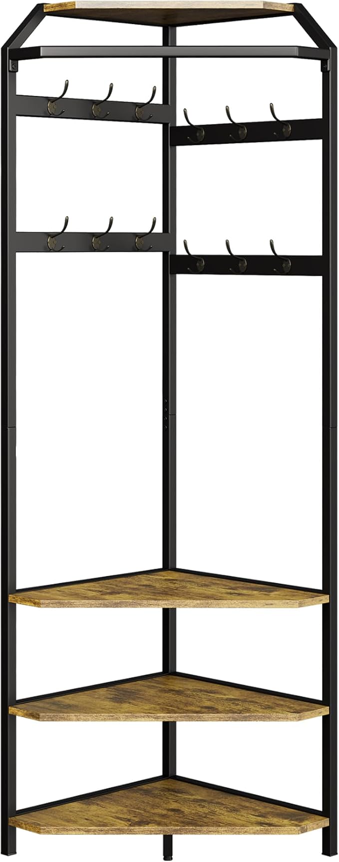 IDEALHOUSE Corner Coat Rack With Shoe Bench and 6 Double Hooks, Corner Hall Tree - Clothes Rack With Storage Hall Tree With Organizer Shelf for Entryway, Hallway, Closet (02-Rustic Brown) - Image 8