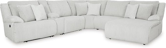 Signature Design by Ashley Top Tier Modern Left-Arm Facing 6-Piece Reclining Sectional with Chaise, Armrest, Throw Pillows and Storage, Light Gray