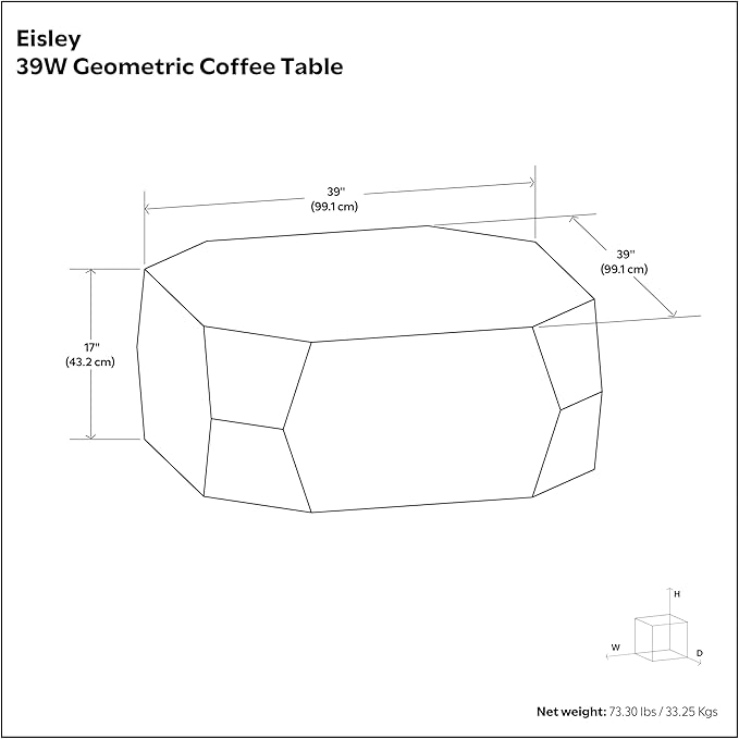 SIMPLIHOME Eisley Geometric Coffee Table - 39 inch Wide Solid Acacia Wood Veneer Sculptural Table in Walnut, Contemporary Living Room Centerpiece with Faceted Low-Profile Design, Assembled