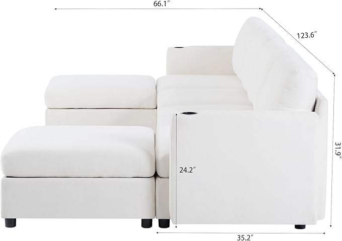 ERYE Oversized Chenille Upholstered Modular Storage Sectional Sofa Couch W/2 Movable Ottomans & Cupholders, U-Shaped Free Combined Sofa Couch Convertible Sleeper Sofabed for Living Room Apartment