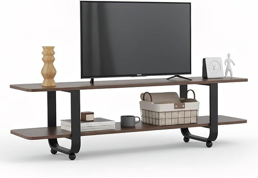 Tiita Bamboo TV Stand with Storage for TV up to 65 inch, Bamboo Rattan TV Console Entertainment Center with 2 Open Shelf, Mid Century Modern Media Console for Living Room, Bedroom by TiitaHome