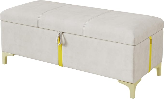 Harper & Bright Designs Queen Size Platform Bed with Lift Up Storage and Ottoman Bench, Velvet Upholstered Queen Bed Frame with Headboard, 2-Pieces Queen Bedroom Sets, Easy Assemble, Beige