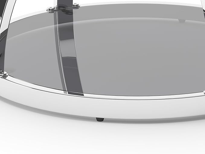 20" Tempered Glass Round Coffee Table Modern Chrome Frame Dome Base Two Tiers Circle Small Living Room Center Tables