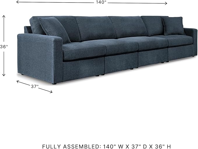 Signature Design by Ashley Modmax Contemporary Modular Stain Resistant 4-Piece Sofa with Reversible Cushions and 2 Accent Pillows, Blue