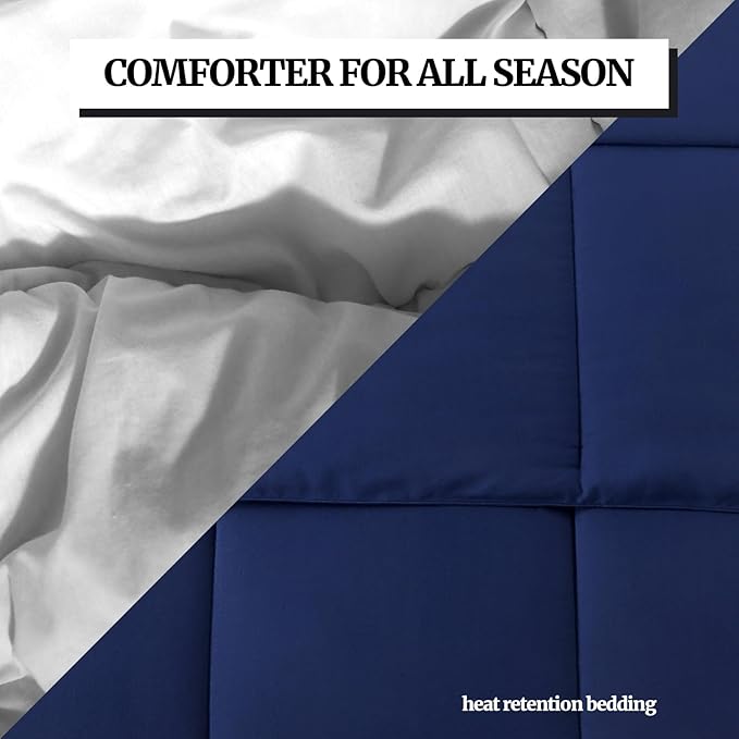 Duvet Insert Down Alternative Bedding Comforter King Size - All-Season Bedding - Lightweight & Machine Washable (Dark Blue, King (U.S. Standard))