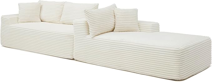 105-Inch L-Shaped Right Facing Corner Compressed Sofa Modular Sectional Boneless Cloud Sofa Floor Foam Couch with Chaise Lounge, Corduroy Corner Boneless Cloud Couch