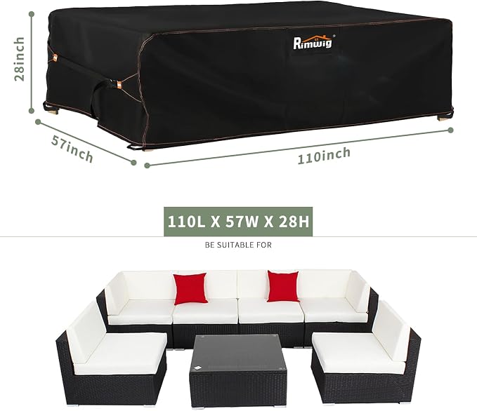 Extra large Patio Furniture Set Covers Waterproof, outdoor furniture covers clearance, Sectional Sofa Couch Set Covers, Outside Table Chair Set Cover Rectangular Heavy Duty 110" L x 57" W x 28" H - Image 2
