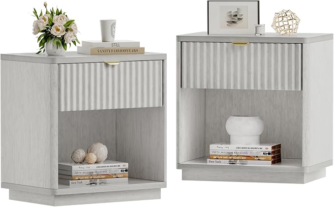 Nightstands Set of 2, Nightstand with Drawers Bedside Table End Table, Modern Fluted Nightstand Bed Side Table for Bedroom Living Room (Gray) - Image 8
